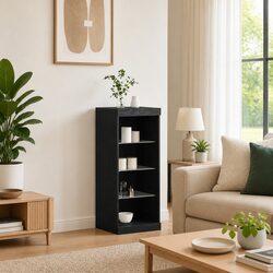 LED Sideboard Black Oak Modern Storage Cabinet Drawers Glass Shelves RGB