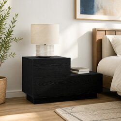Bedside Cabinet Black Oak 70cm Storage Table with LED Lights USB Charging Port