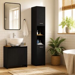 Bathroom Cabinet Black Oak Engineered Wood Storage Cupboard Tall Organizer
