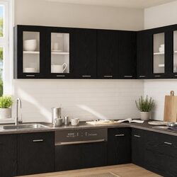 Hanging Kitchen Cabinet Black Oak Modern Storage Organiser 60x31x60cm