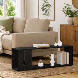 Wall-Mounted TV Cabinet Set Black Storage Shelves Living Room Entertainment Unit