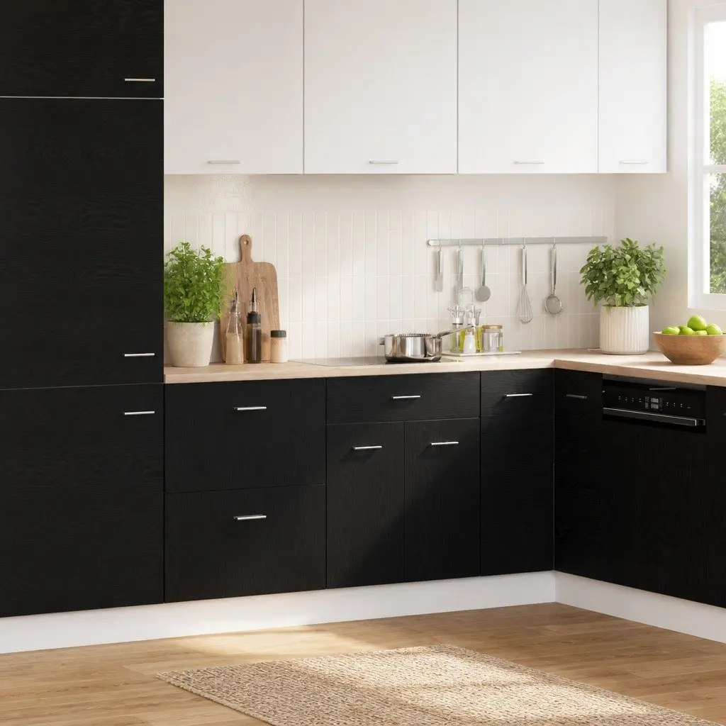 Hanging Kitchen Cabinet Black Oak Modern Storage Engineered Wood 60x46x81.5cm