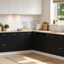 Hanging Kitchen Cabinet Black Oak Modern Storage 75.5 x 75.5 x 80.5cm