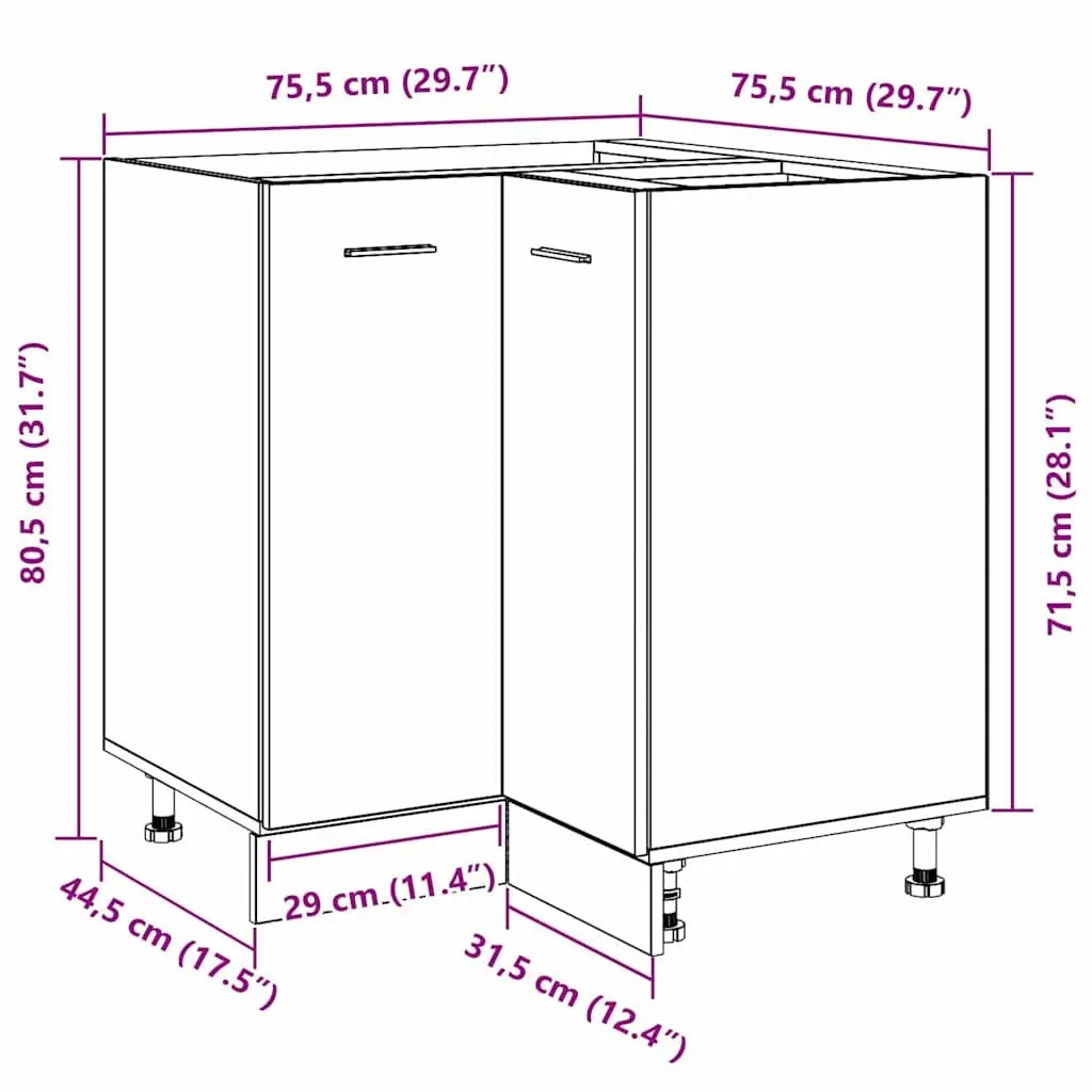 Hanging Kitchen Cabinet Modern Storage Black Oak 75.5 x 75.5 x 80.5cm