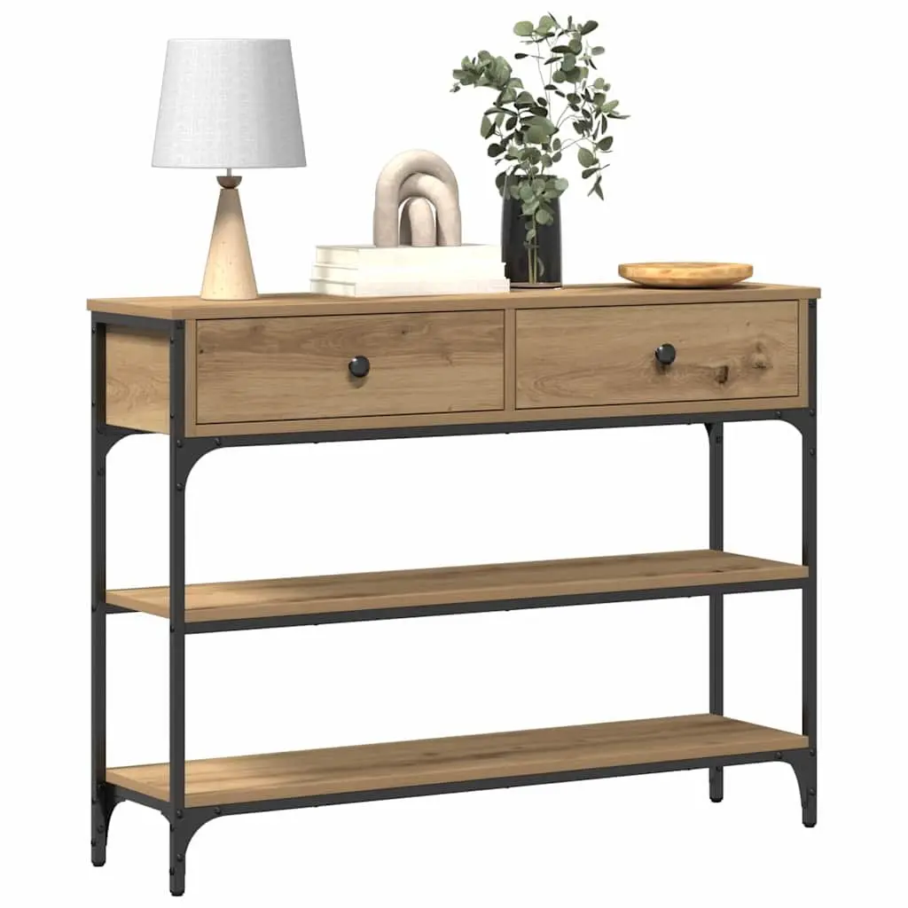Console Table Engineered Wood Steel Frame Storage Brown