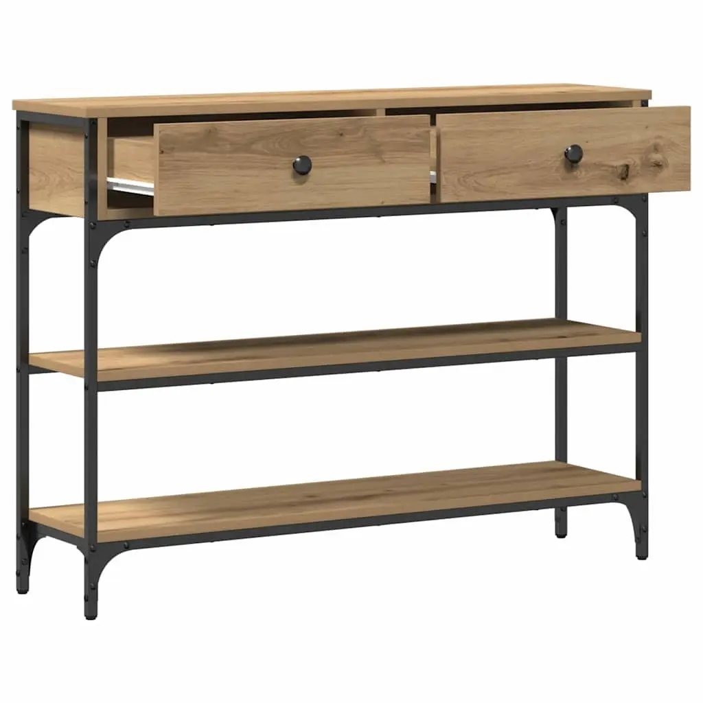 Console Table Engineered Wood Steel Frame Storage Brown