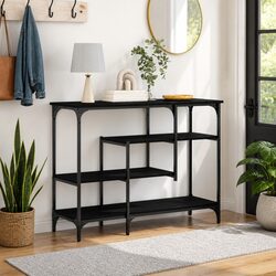 Console Table with Shelf Black 100x35x75cm Industrial End Table Hallway Display