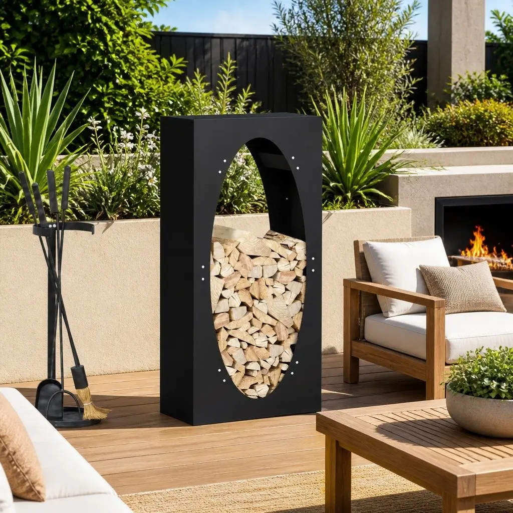 Firewood Rack Black 50x23x100 cm Log Holder Storage Stand Fireplace Wood Store