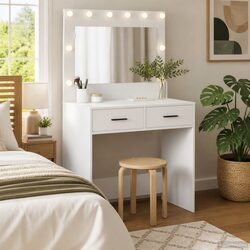 Dressing Table White Bedroom Vanity Mirror LED Lights Storage Drawers