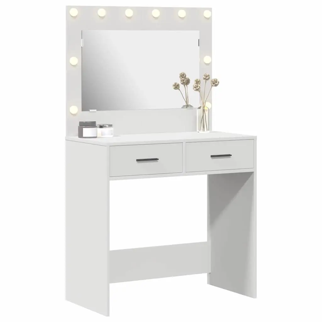 Dressing Table LED Lights Flat Mirror Storage Drawers White Engineered Wood