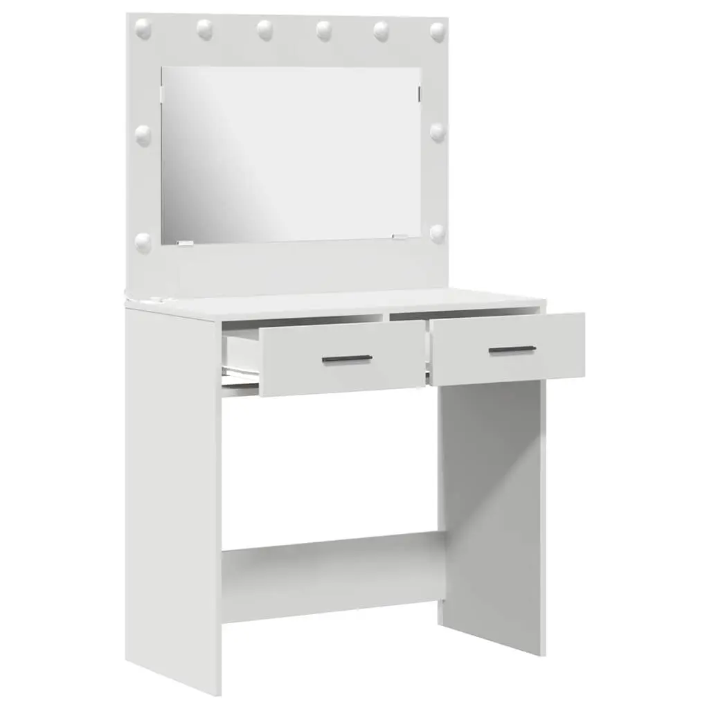 Dressing Table LED Lights Flat Mirror Storage Drawers White Engineered Wood