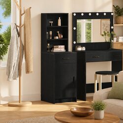 Modern Highboard Storage Cabinet Black Oak Engineered Wood Buffet Sideboard 40cm