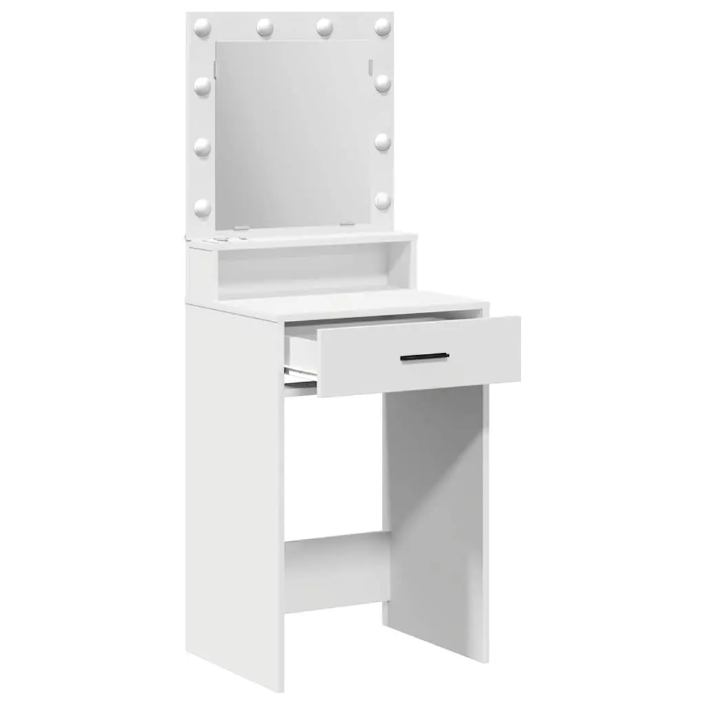 Dressing Table LED Mirror Lights White Engineered Wood Storage Drawers