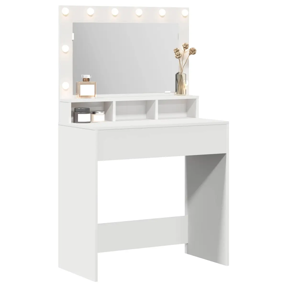 Dressing Table Integrated Mirror LED Lights 78.5 x 41 x 135 cm White Engineered Wood