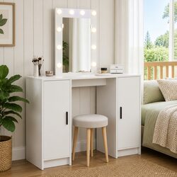 Dressing Table White Bedroom Vanity Mirror Drawers Storage LED Lights USB 102cm