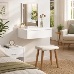 White Dressing Table Bedroom Vanity Unit Modern Design Engineered Wood Storage