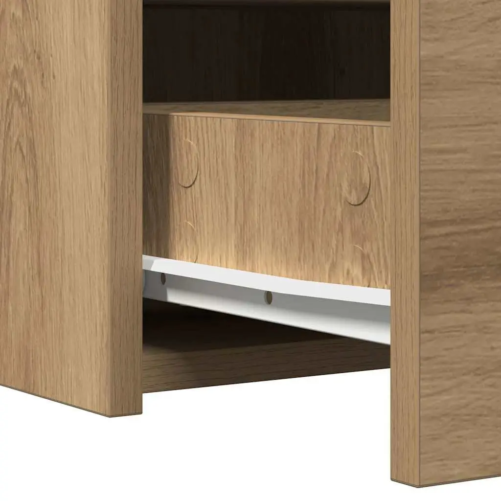 Dressing Table Brown Engineered Wood Vanity with Storage Drawers and Integrated Mirror