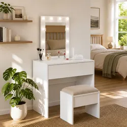 White Dressing Table Bedroom Vanity Unit Modern Design Engineered Wood