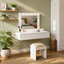 White Dressing Table Bedroom Vanity Unit Engineered Wood Mirror Storage Drawers