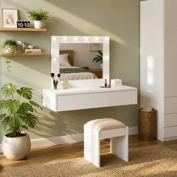 White Dressing Table Bedroom Vanity Unit Engineered Wood Mirror Storage Drawers