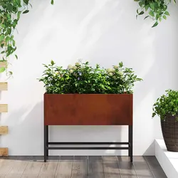 Raised Garden Planter Rectangular Burnt Orange Outdoor Weathering Steel Pot Box