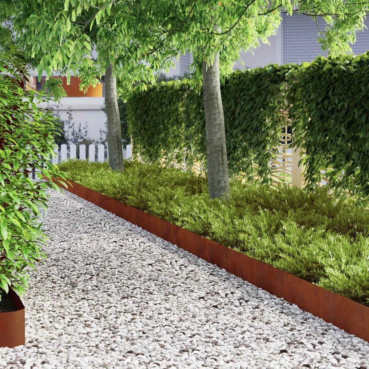 Garden Lawn Edging 4 Pieces Weathering Steel Border Rusty Brown Outdoor