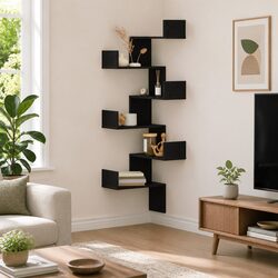 Wall Corner Shelf Black Oak Storage Display Organiser Bedroom Living Room Decor