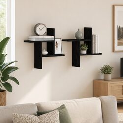 Wall Shelves 2 pcs Black Engineered Wood Floating Storage Display Organiser