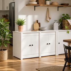Kitchen Cabinet White Solid Pine Storage Unit Modern Design Home Furniture