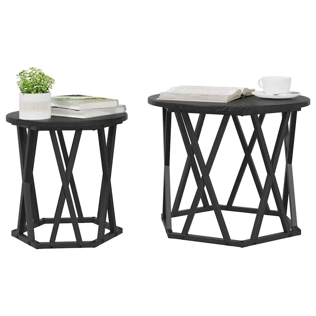 Round Side Table Modern Minimalist Black 2 Piece Set