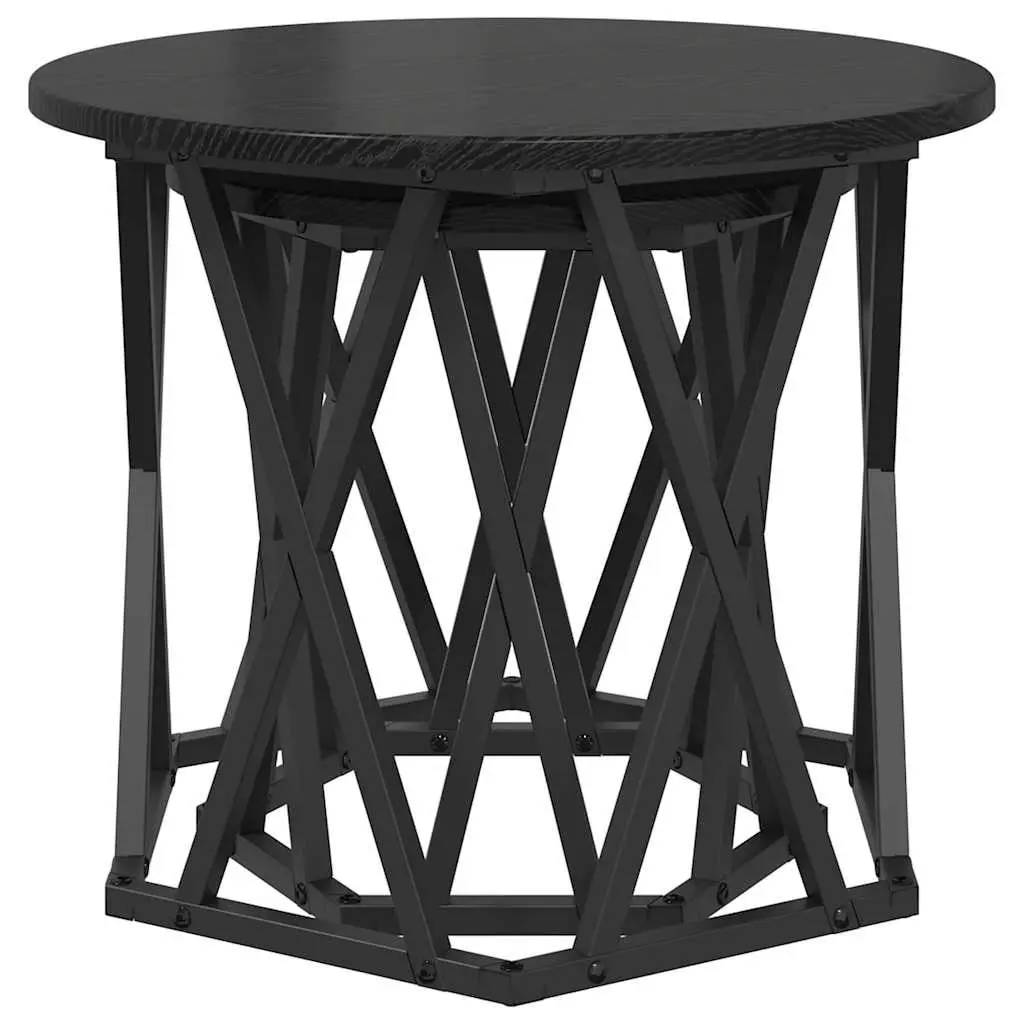 Round Side Table Modern Minimalist Black 2 Piece Set