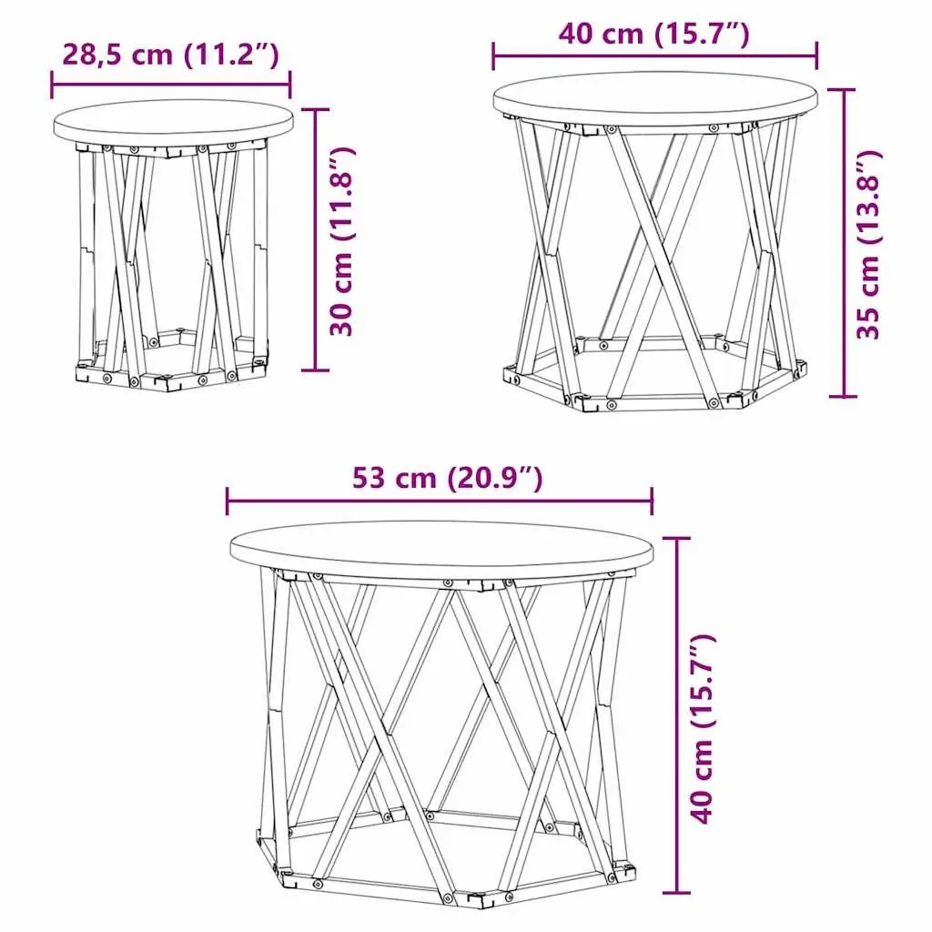 Nesting Side Table Set Modern 3 Pieces Black