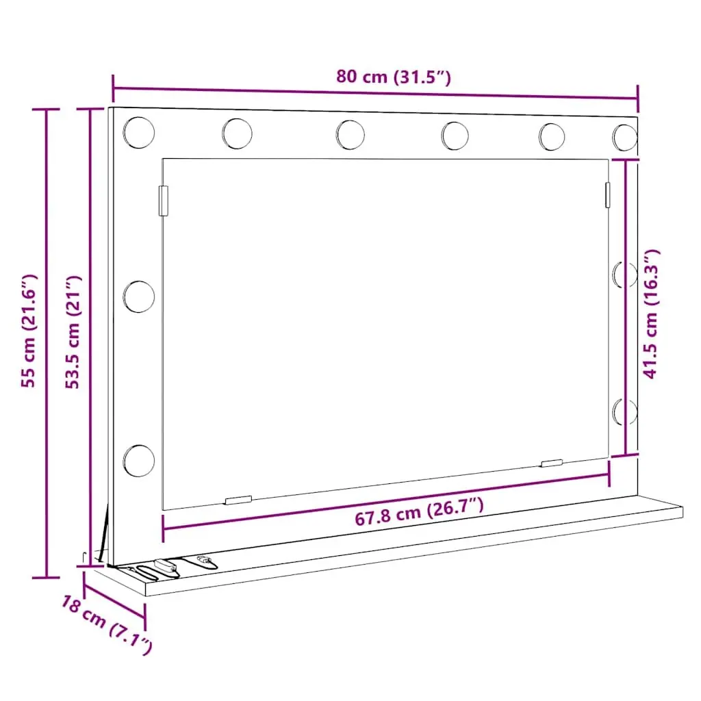 LED Vanity Mirror Integrated LED Strip Lighting 80cm White Glass and Engineered Wood