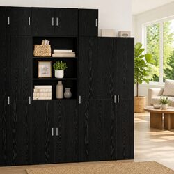 Wall-Mounted Cabinet Black Oak Storage Furniture Living Room Dining Area Display