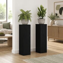 Plant Stand 2 Pieces Black Modern Display Indoor Outdoor Garden Home 17x17x60cm