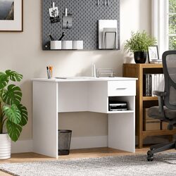 White Writing Desk with Drawer Engineered Wood Office Study Furniture Storage