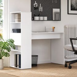 Study Desk with Shelves White 113x54x120cm Modern Office Workspace Storage