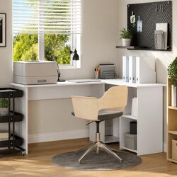 White Corner Desk with Shelves Home Office Study Computer Workspace 142x102x73cm