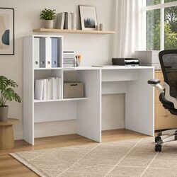 White Engineered Wood Desk with Storage Shelves 131.5x50x106.5cm Office Study