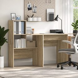 Engineered Wood Desk with Storage Shelves Brown Sonoma Oak Home Office Furniture