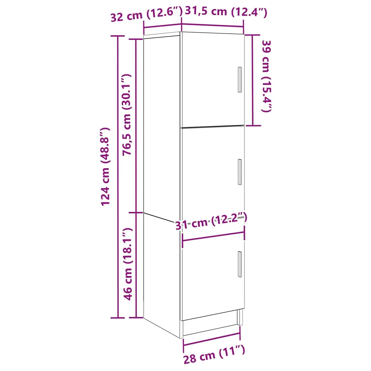 Highboard Storage Cabinet Engineered Wood Modern White 31.5 x 32 x 122.5 cm