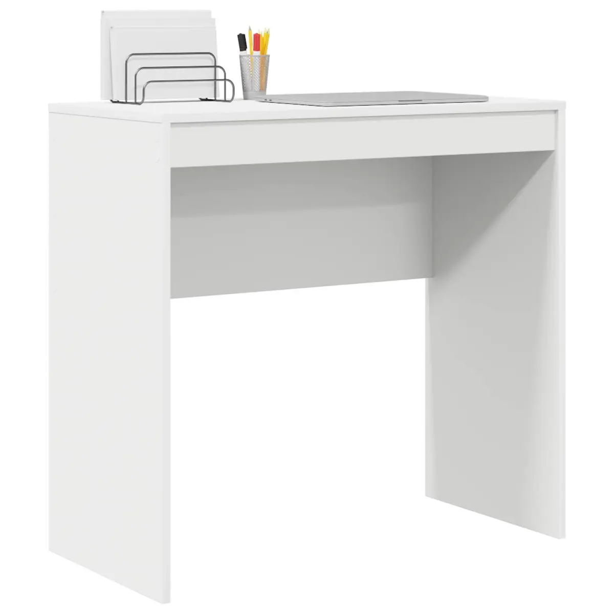 White Compact Writing Desk Engineered Wood Office Study Workspace Furniture