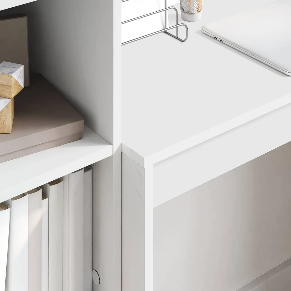 White Compact Writing Desk Engineered Wood Office Study Workspace Furniture