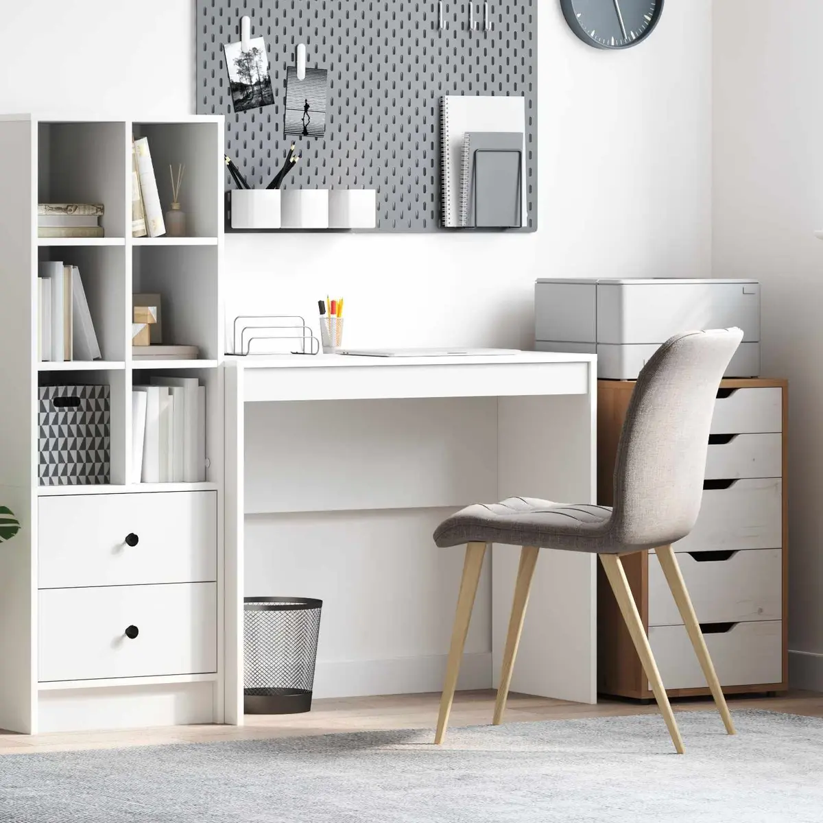 White Writing Desk Compact Home Office Study Workspace Engineered Wood