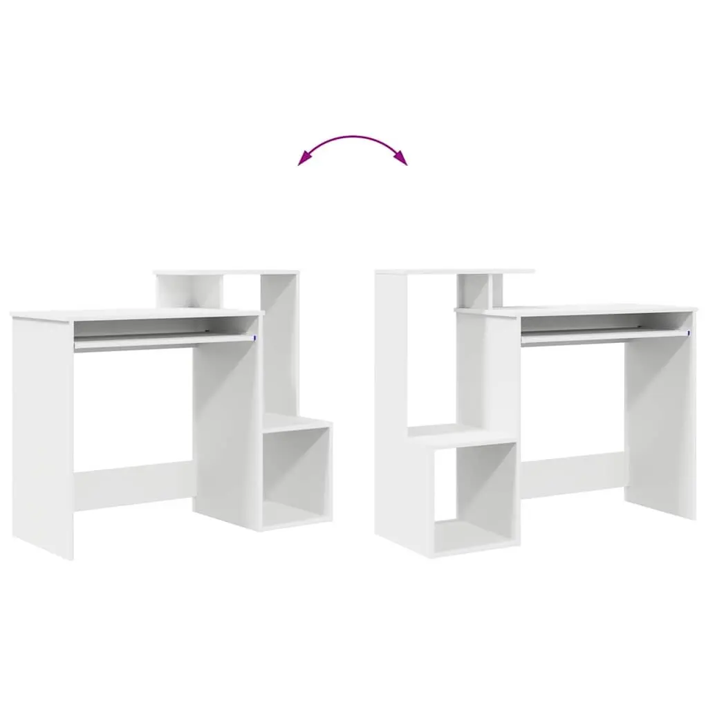 White Desk with Drawer Engineered Wood Rectangular Computer Workstation
