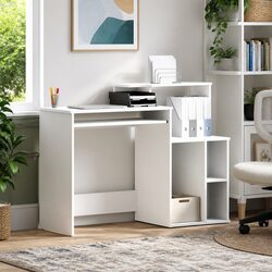Desk with Drawer White Engineered Wood Modern Home Office Workspace Storage