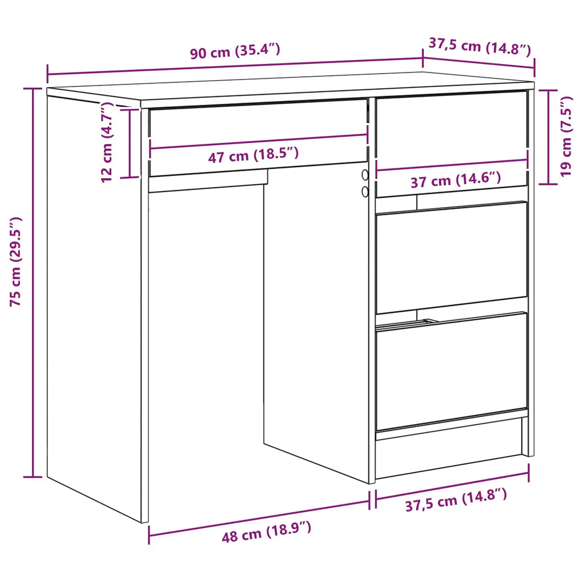White Computer Desk with Drawer Storage Home Office Workspace 90 x 37.5 x 75 cm