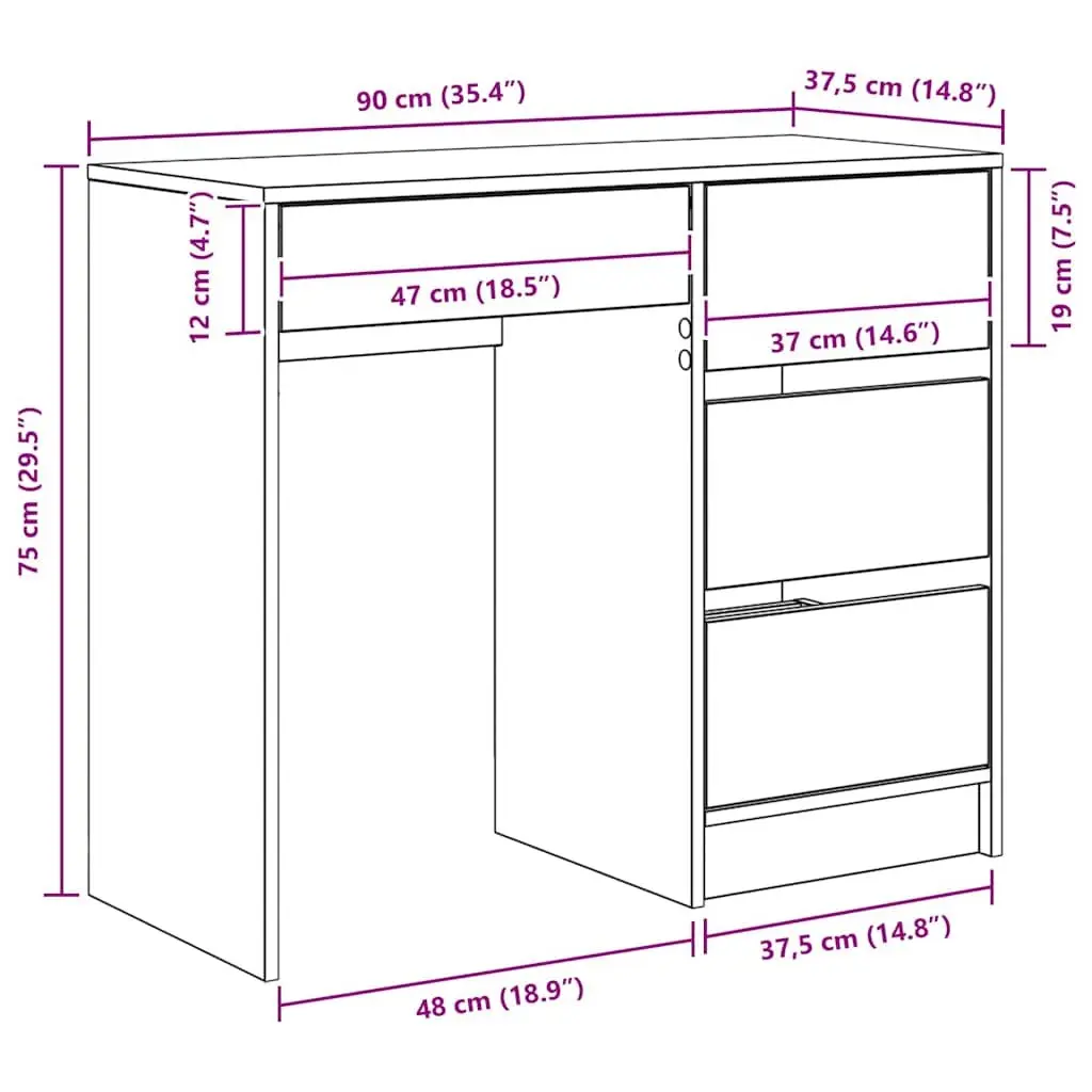 White Computer Desk with Drawer Storage Home Office Workspace 90 x 37.5 x 75 cm