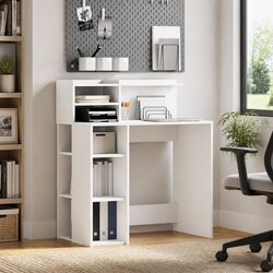 White Desk with Shelf 90 x 48 x 101.5 cm Office Writing Table Storage