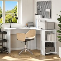 Corner Desk White 140 x 113.5 x 75 cm Engineered Wood Home Office Workstation